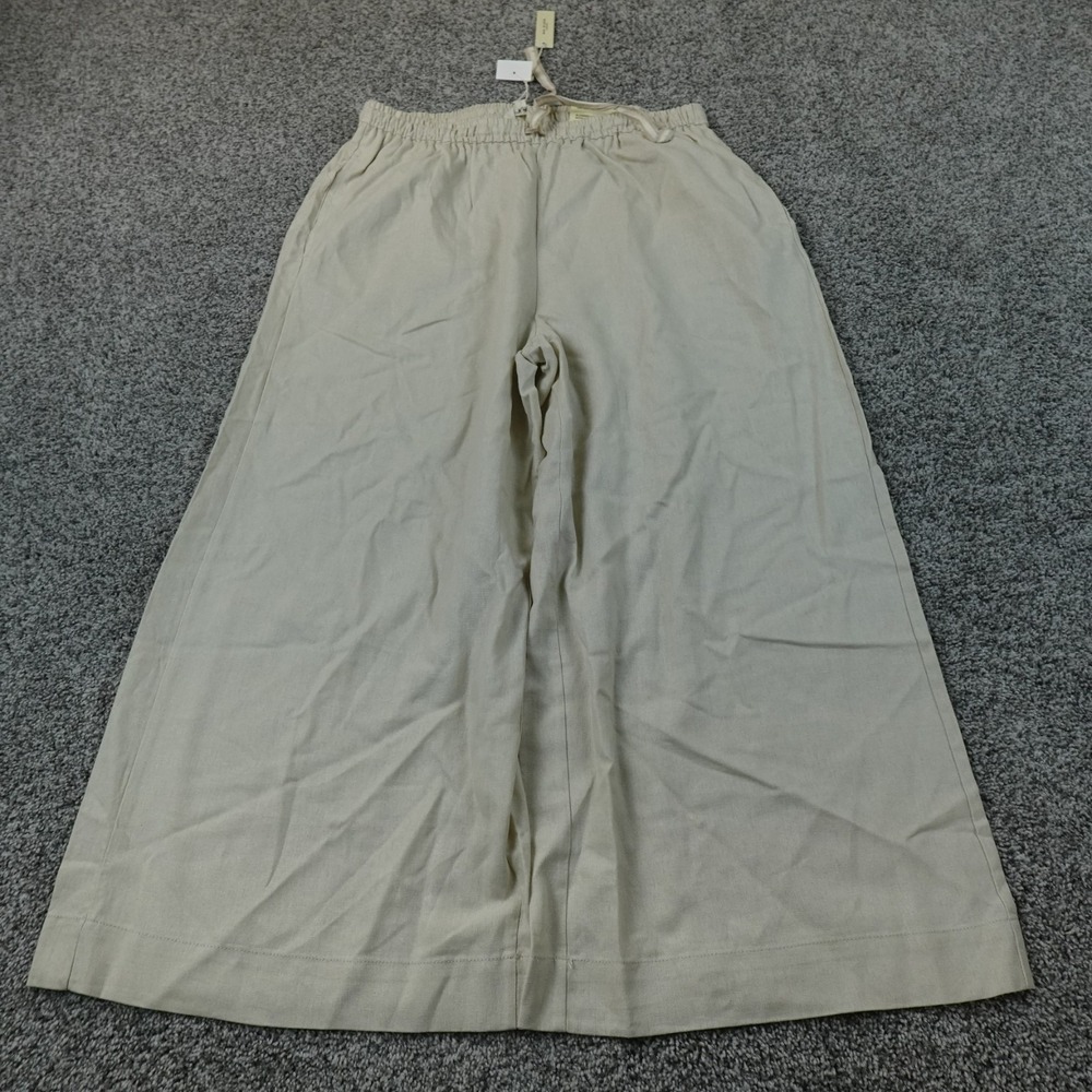 NEW Max Studio Pants Womens XL Beige Linen Cropped Wide Leg Chino Trouser Casual
